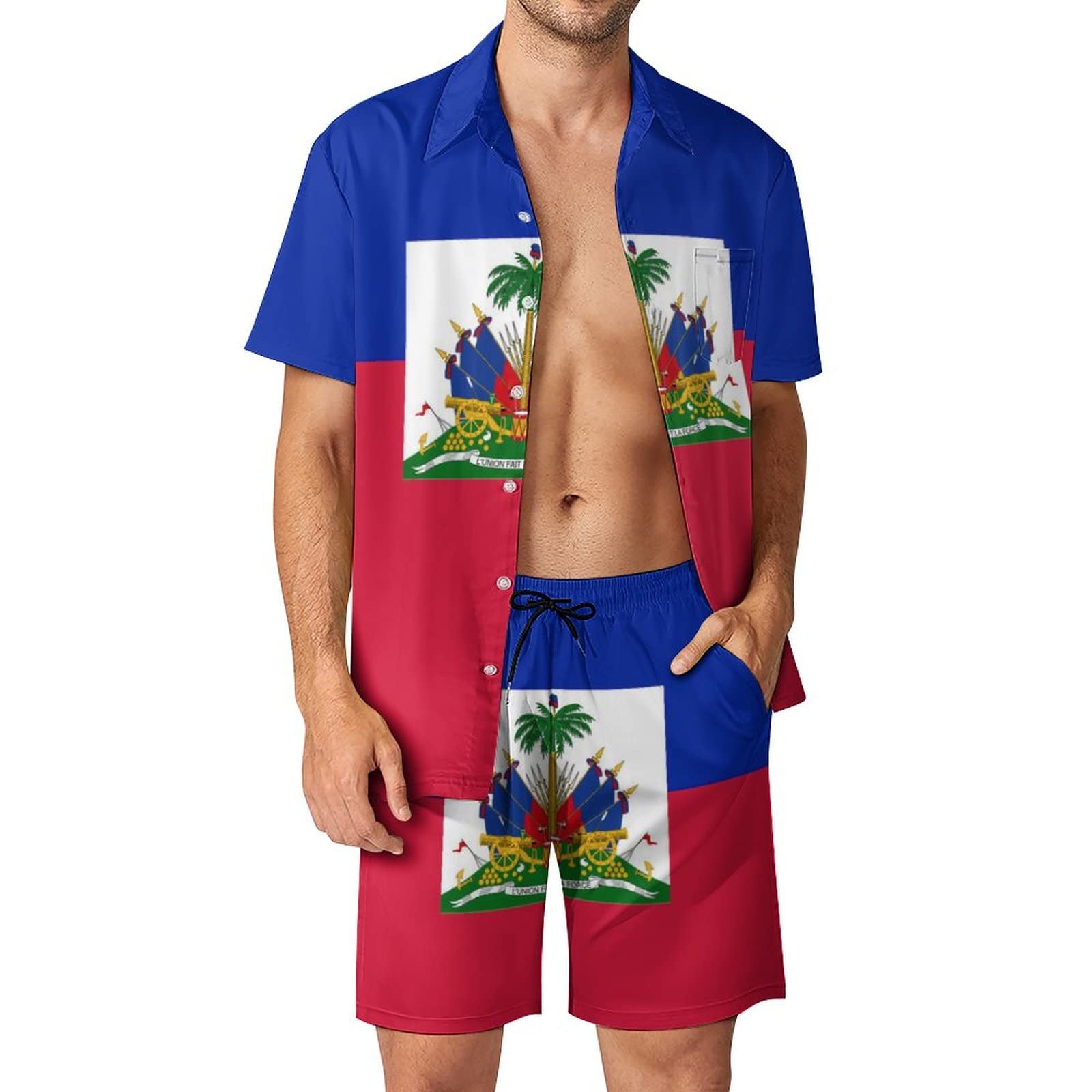 Chemise hawaïenne drapeau Haïti : ensemble d'été 2 pièces pour homme - 6