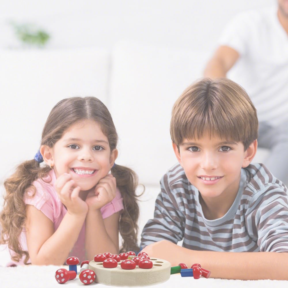 Jeux Montessori 3 Ans, Memory Chess Bois,Jeu Educatif 3 Ans,Jeux de Société pour Améliorer la Mémoire et la Reconnaissance des Couleurs(Champignon)