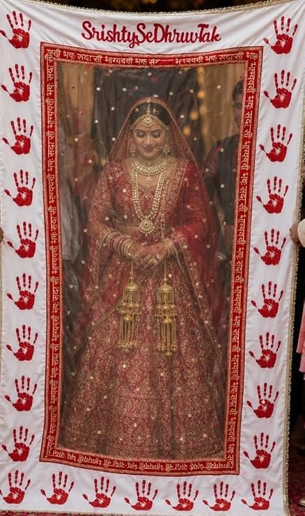 Meera's Collection Personalized Bridal Entry Chunri | Custom Wedding Bride Entry Dupatta with Couple Name | Shagun Hasta Print Chunri | Bridal Phera Dupatta | Wedding Ceremony Decoration-picture-38