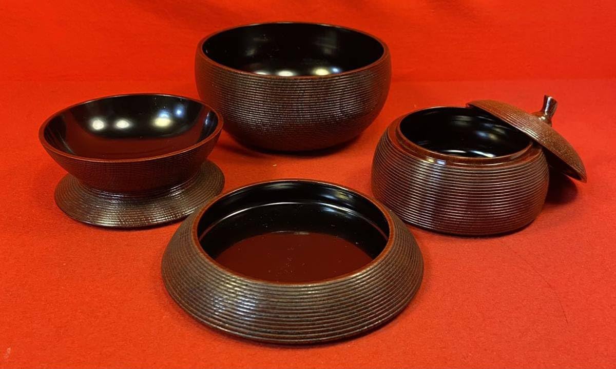 値下　天然木製　信玄弁当　５客　溜塗　線筋　無傷完品　超美品　輪島塗 Amazon.co.jp: 時代漆器『木製信玄弁当』瓢箪千筋天然木製溜塗