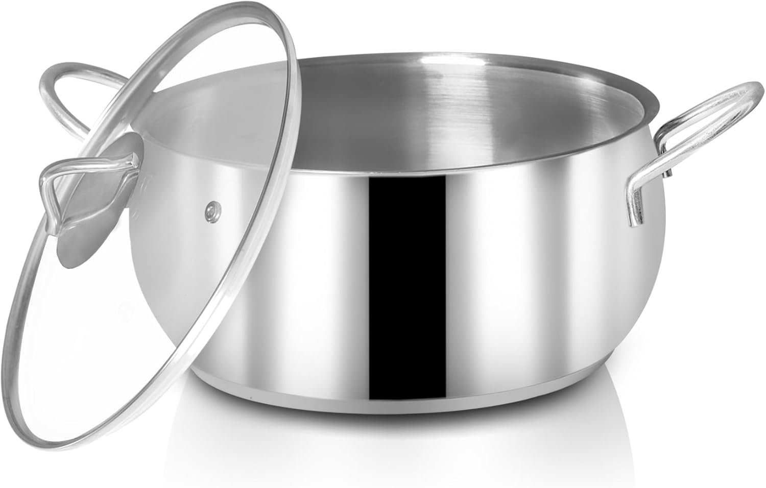 Stainless Steel Cooking Pot with Glass Lid, 2.5/4/6.34 Quart Sizes, Silver, Double Handle Stockpot, Gas Compatible (6 Quarts)