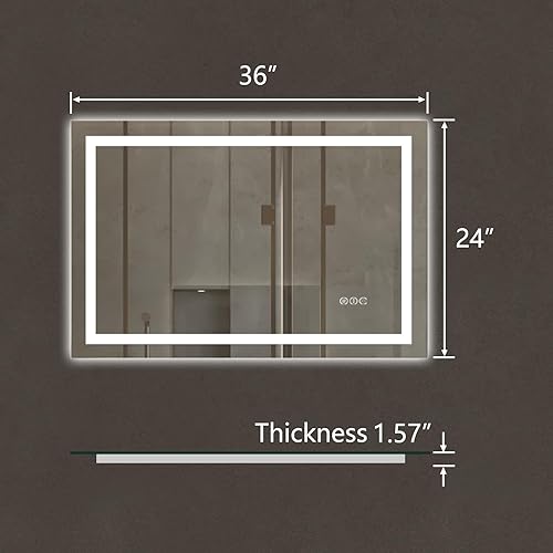 Miniatura 8 de ExBrite Espejo de luz LED de baño de 24 x 36 pulgadas, espejo montado en la pared, antiniebla, regulable, modo de iluminación doble, vidrio templado