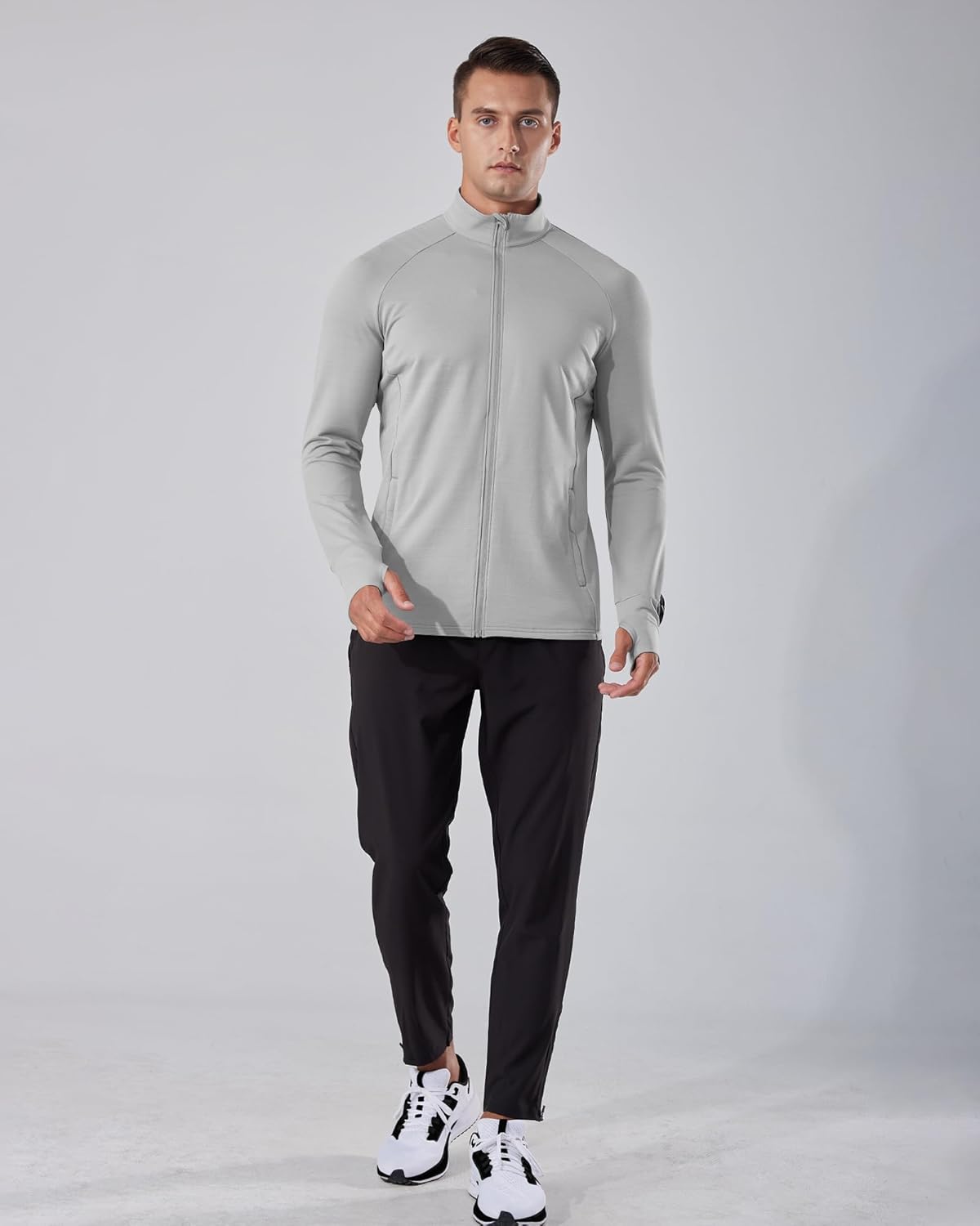 Locachy Men's Lightweight Quick Dry Athletic Jacket Full Zip Stand Collar Running Workout Performance Shirt - Image 7