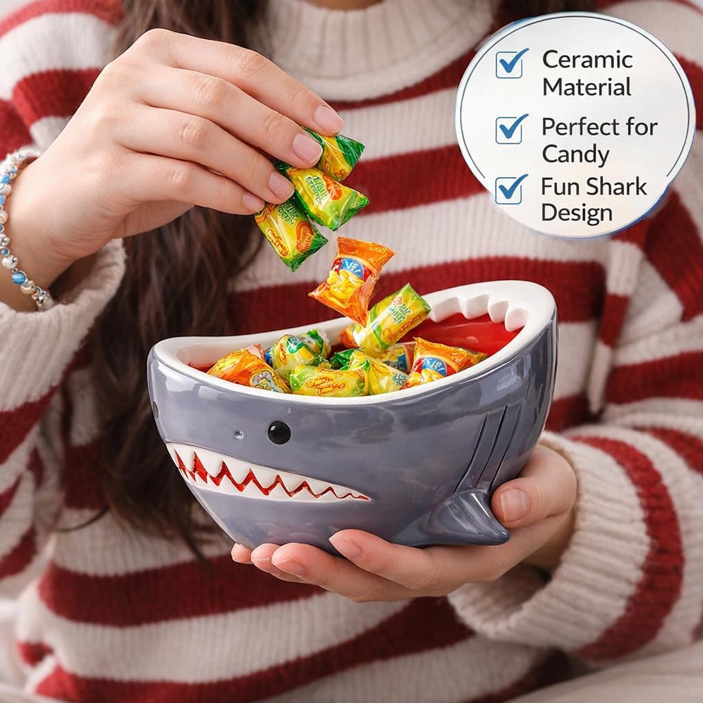 Shark Mouth Bowl, Shark Shaped Ceramic Bowl, Cute Ocean-Themed Storage Container, Versatile Organizer for Key, Fruit, Jewelry, Candy, Snacks, Unique Funny Shark Gifts (1 pcs)