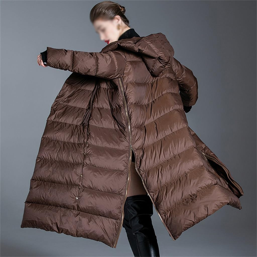 Women's White Duck Down Hooded Down Jacket Fall And Winter Medium-length Silhouette Down Jacket