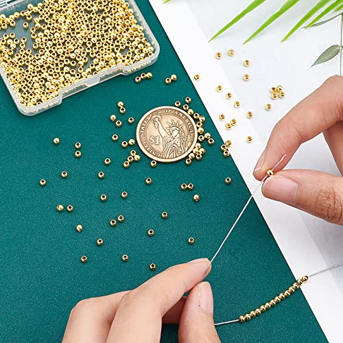 PH PandaHall 500pcs 18K Gold Plated Beads 3mm Long-Lasting Round Beads Smooth Spacer Bead Mini Seamless Balls Bead for Stackable Necklace Bracelet - Image 3