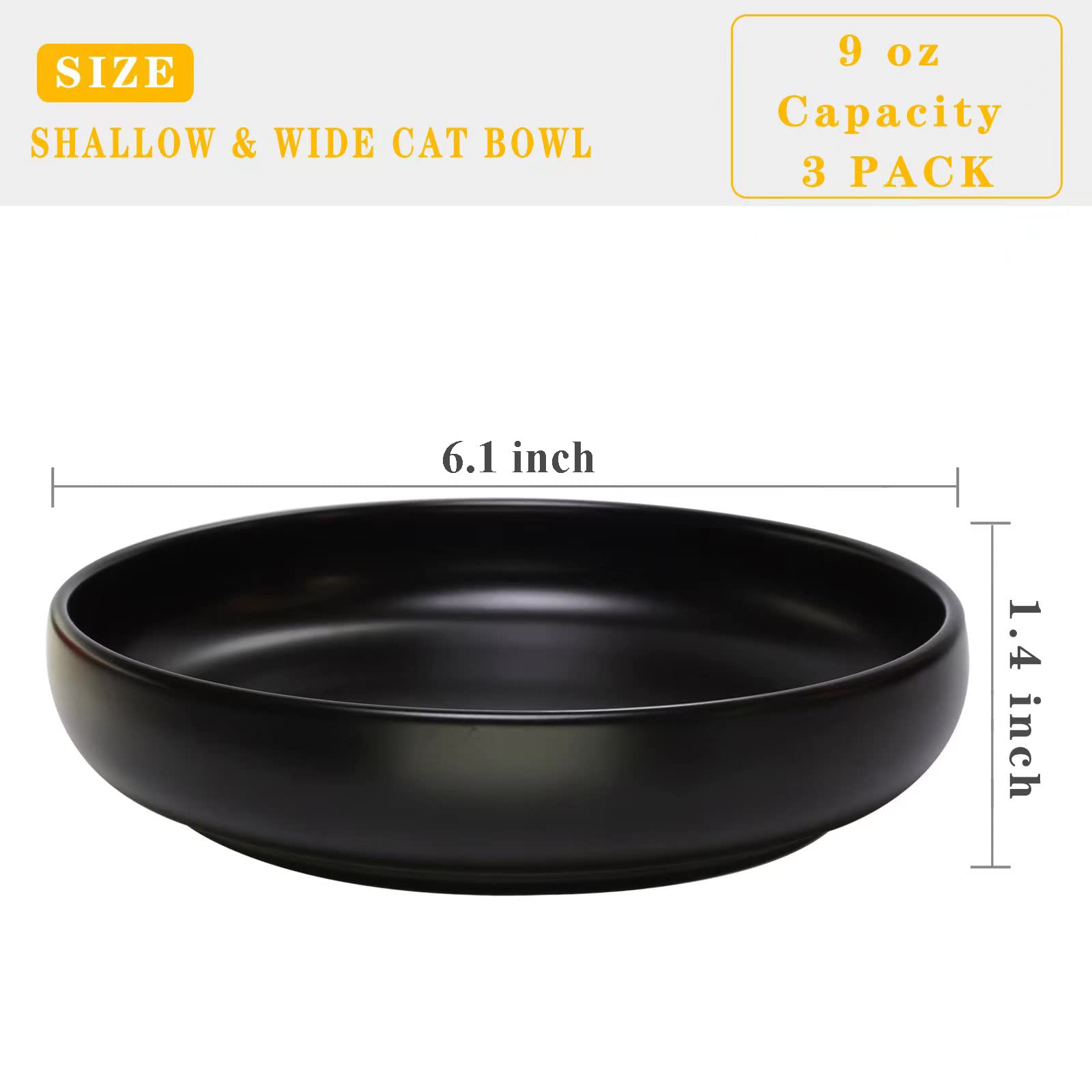 Ciotole per gatti in ceramica, piatti poco profondi per cibo e acqua, 15,2 cm, finitura opaca, ampia ciotola per cibo per gatti, senza fatica, set da 3, lavabile in lavastoviglie