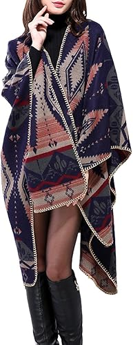 Miniatura 4 de Urban CoCo Poncho de colores para mujer, chal con frente abierto, color en bloques