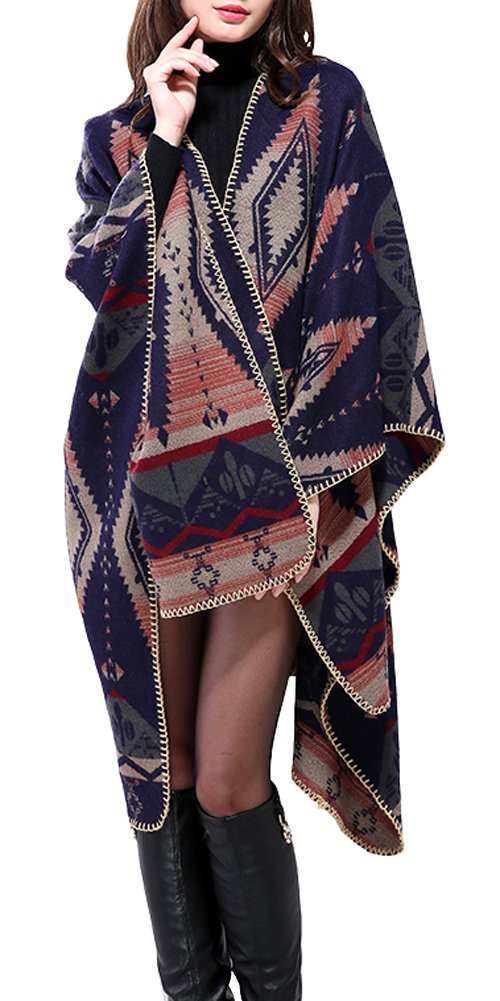 Urban CoCo Capa estilo poncho para mujer con color en bloque y frente abierto