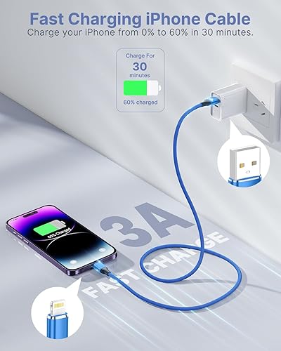 Miniatura 9 de Aioneus Cable Lightning corto de 1 pie, 2 unidades, certificado por Apple cable de carga rápida para iPhone de 1 pie de nailon trenzado de 12