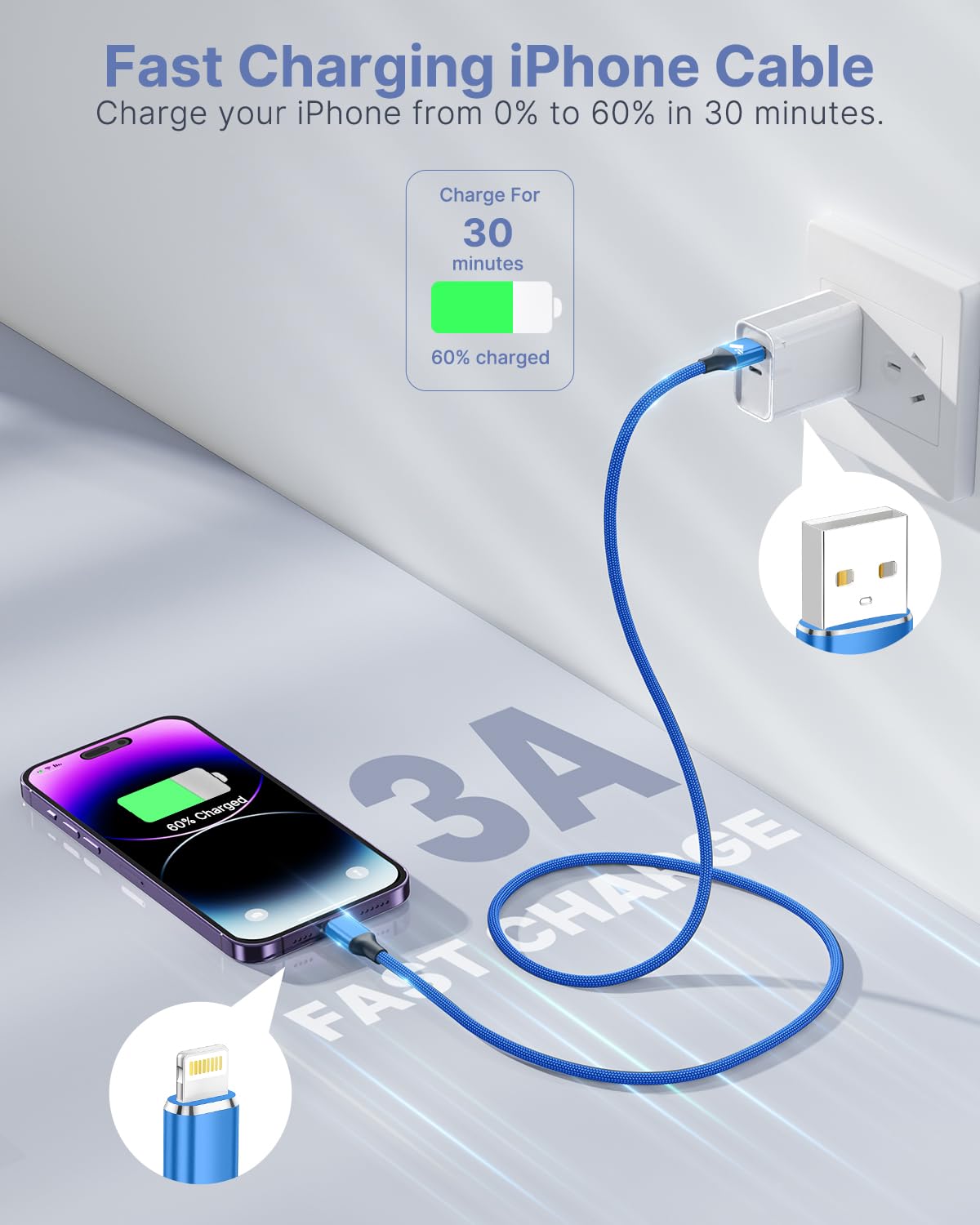 Aioneus Cavo iPhone 1.8M Ricarica Filo Caricatore iPhone Carica Rapida Certificato MFi Lungo Cavo Lightning USB Caricabatterie Cavetto per iPhone 11 12 13 14 Pro Max Plus Mini XS XR X 8 7 6 SE iPad