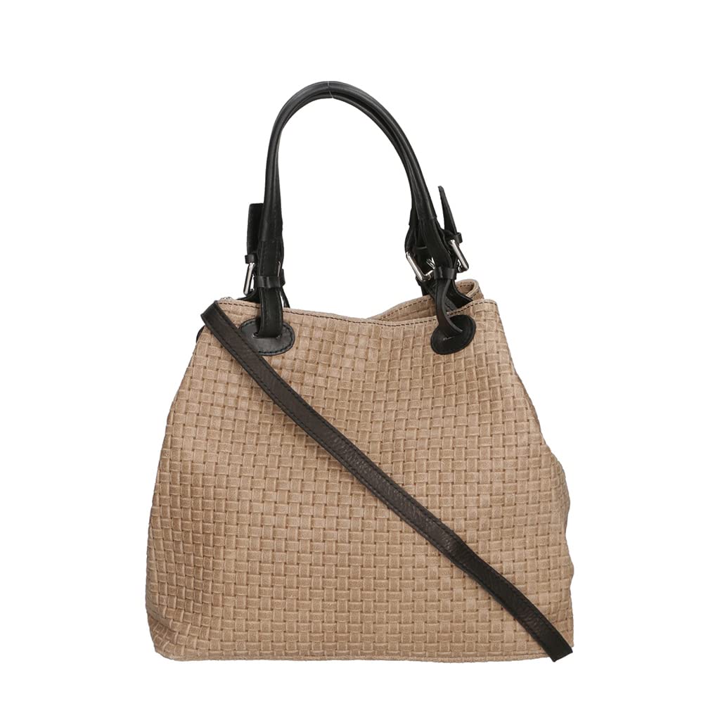 Chicca Borse Borsa a Mano Stampa Intrecciata da Donna con Tracolla in vera pelle made in Italy - 34x29x18 Cm