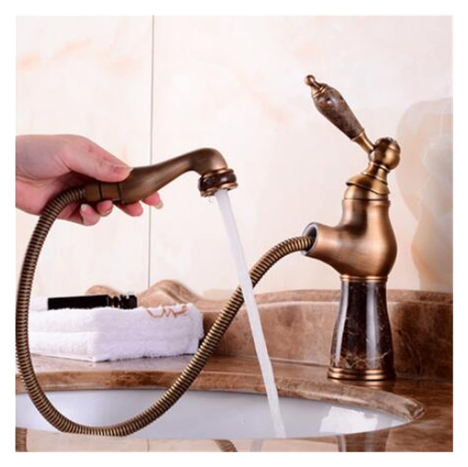 Robinet de lavabo de salle de bain mitigeur or et laiton pommeau de douche