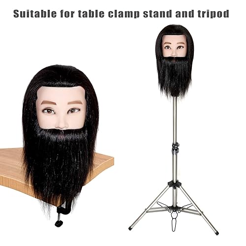 Miniatura 5 de ISHOT - Cabeza de maniquí masculino, cabeza de muñeca de 12 pulgadas, cabeza de entrenamiento, con cabello humano 100% real para peluqueros,