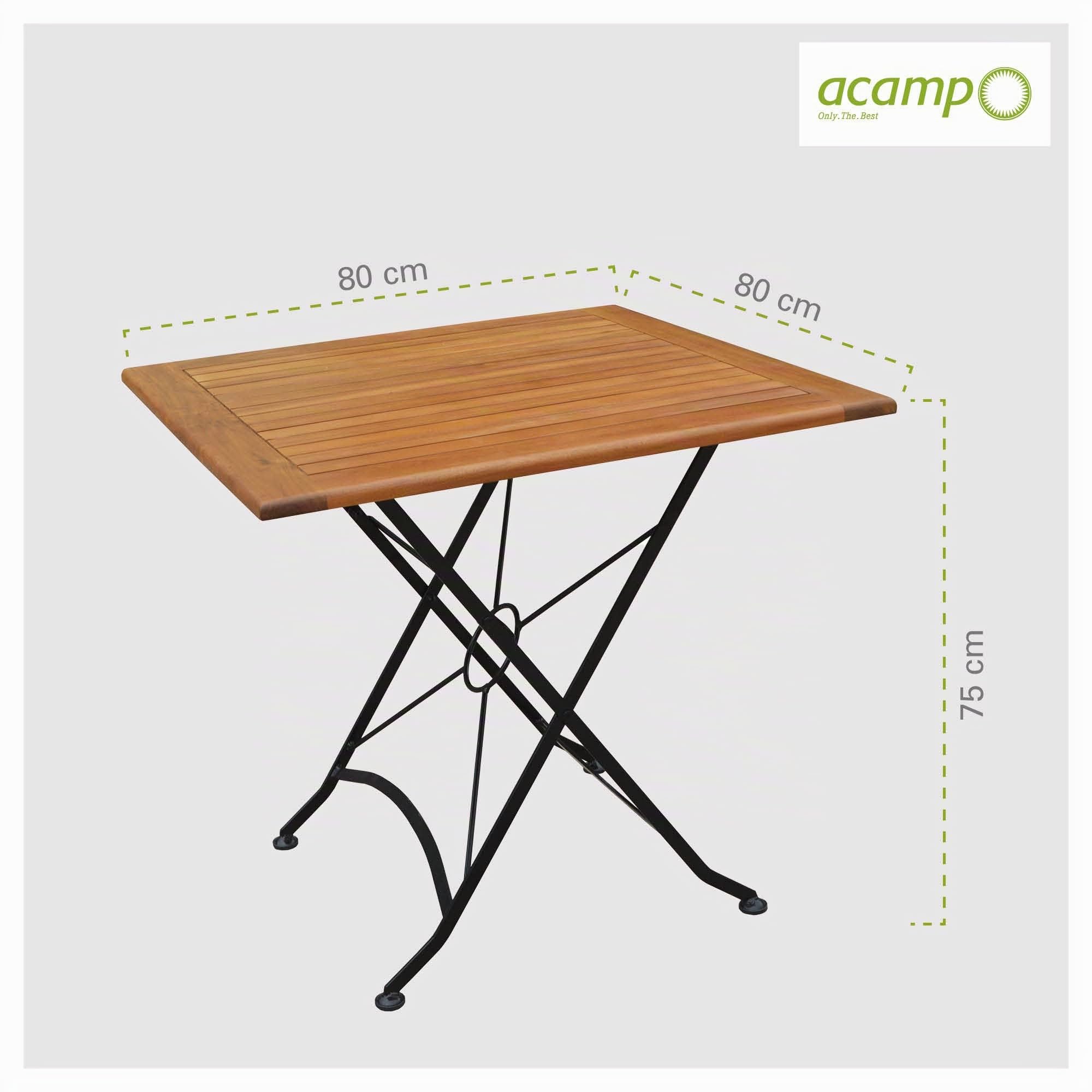 acamp Gartentisch klappbar Lindau | Esstisch Terassentisch | Klapptisch 80x80x75 cm | Flacheisen und FSC®-zertifiziertes, geöltes Akazienholz | wetterfest