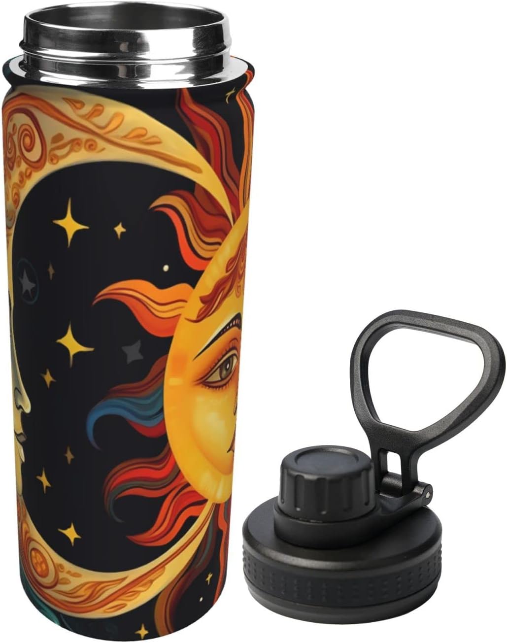 Ouqiuwa Sports Water Bottle Sun Moon and Stars Insulated Stainless Steel Water Bottles, 18 oz Water Cup Flask for Fitness Outdoor Sports Hiking Cycling