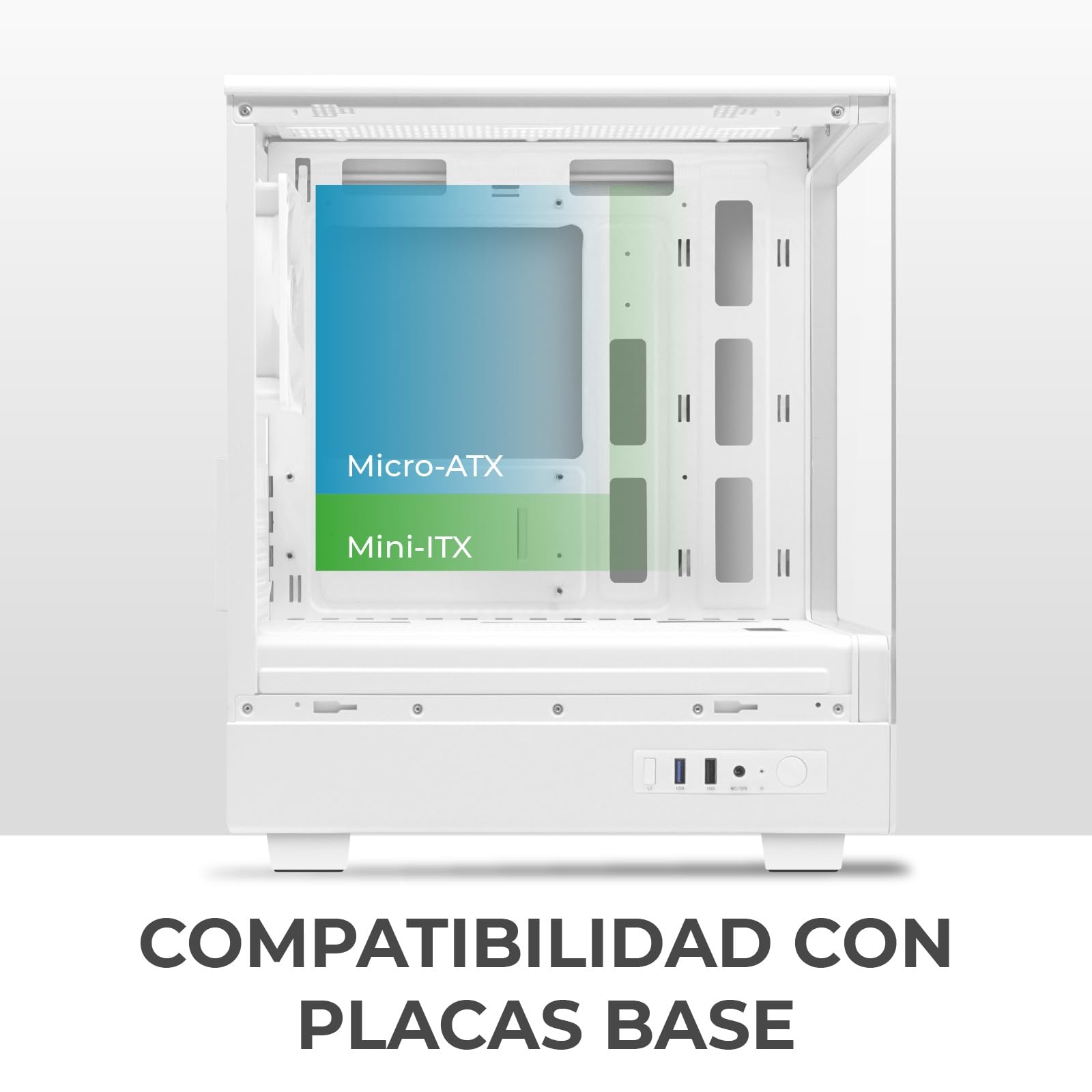 Noua Fobia LH200 - Caja PC Gaming Micro-ATX, Ventilador Blanco de 120 mm, Torre Micro para Ordenador, Doble Cristal Templado panorámico, Blanco