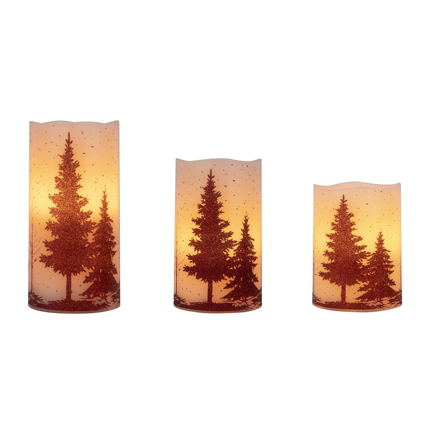 Woodland Design LED Wax Candle - Set of 3 - Battery Powered