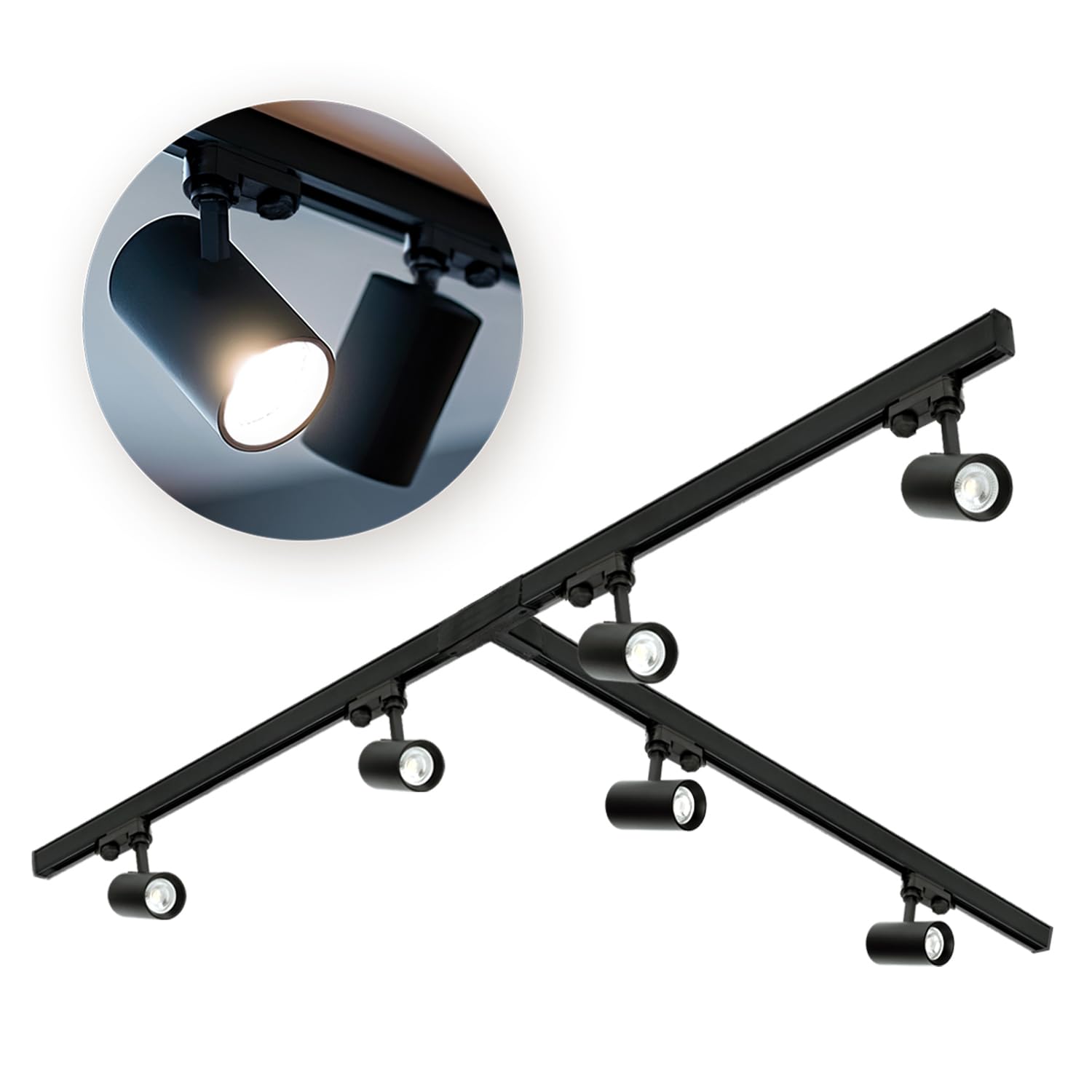 3-Phasen-Schienen-Set NEXTRACK - Schienensystem Komplett-Set 3x1m Schiene, T-Verbinder, 6x Lampe, 3x Kappe SCHWARZ