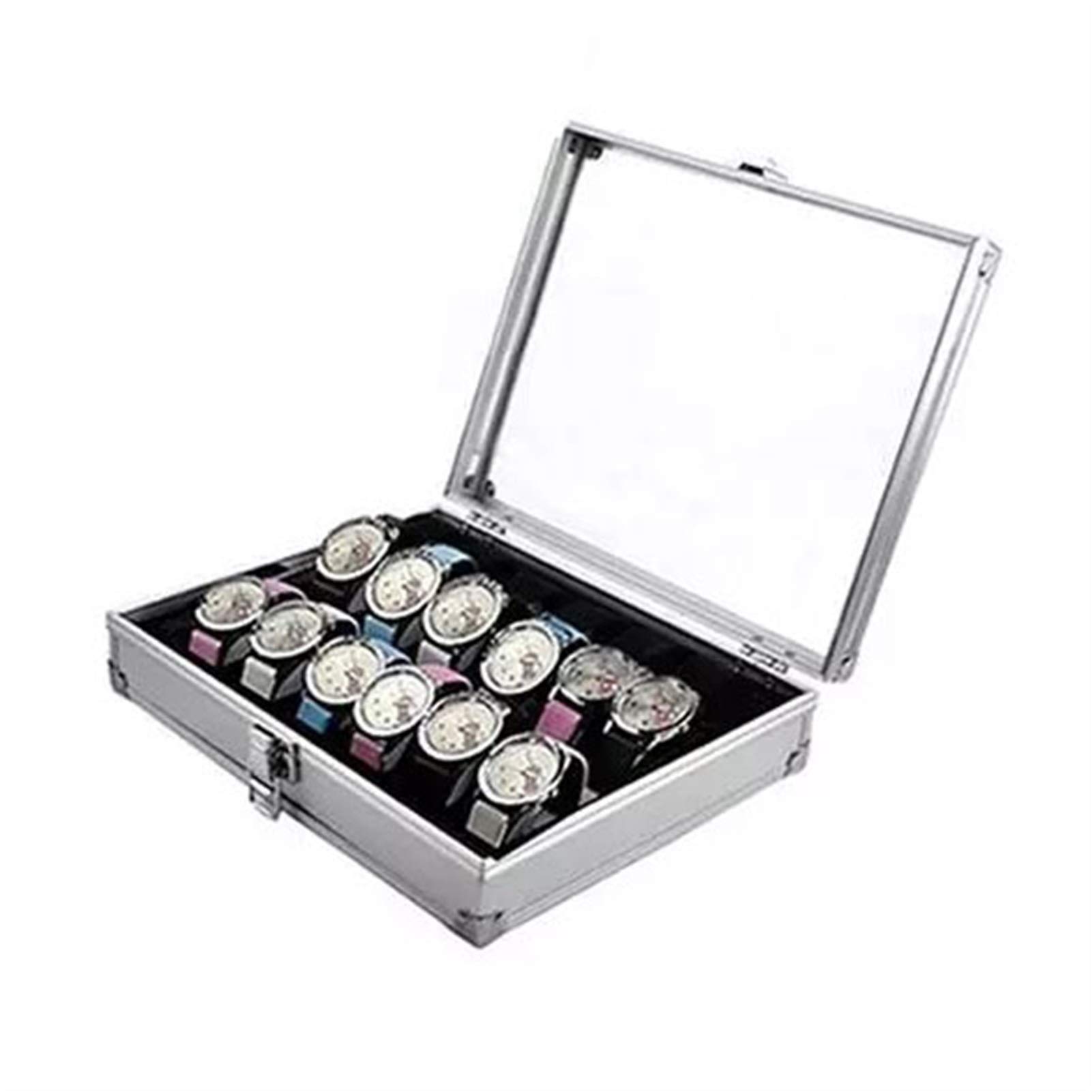 TOMYEUS Watch Box Metal Case 12 Grid Slots Wrist Watch Display Case Storage Holder Organizer Watch Case Jewelry Display Box Watch Box Watch Box Case Organizer
