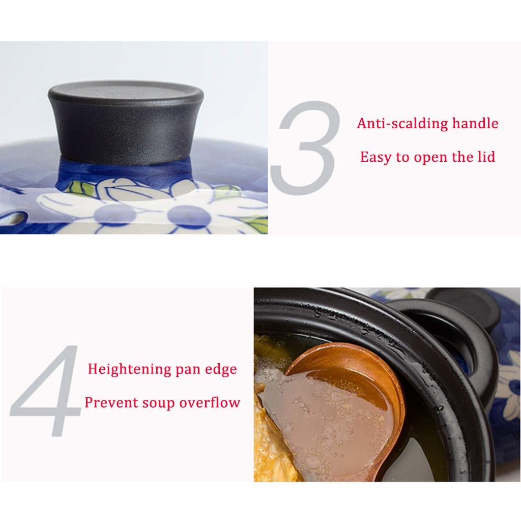 Olla pequeña, Olla de hierro fundido con tapa, Olla de hierro fundido esmaltado, Platos de cazuela Olla de sopa de cerámica Olla de arcilla de gas for el hogar Olla arrocera Estofado creativo / Calder