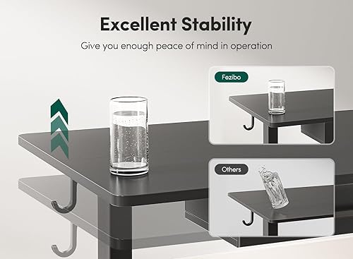 Miniatura 65 de FEZIBO Escritorio eléctrico de altura ajustable con cajón, tablero de 63 x 24 pulgadas, marco negro/parte superior negra Negro -,Luz rústica,Marrón