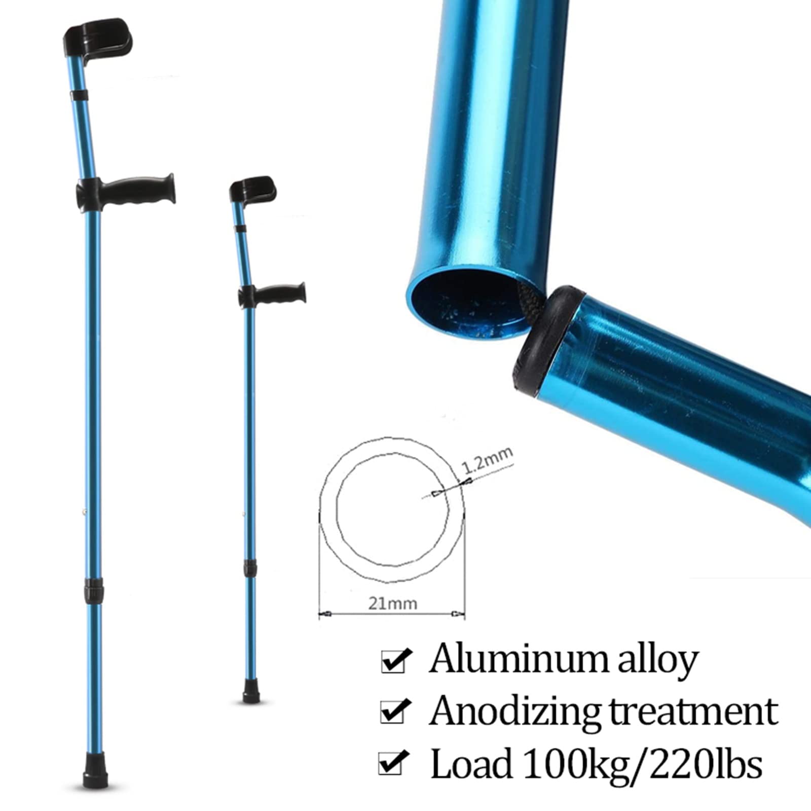 Muletas 1 Par Antebrazo Ergonómico, Caminata para Adultos, Altura Ajustable, Bastones De Aluminio, Adecuado para Altura 140-185 Cm Lucky Star