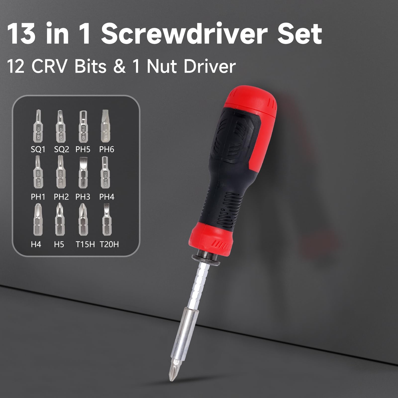 Yosinda 13-in-1 Multi-Bit Screwdriver Set - Super Durable, Comfortable Cushion-Grip Handle, Ergonomic Design for Hard-to-Reach Areas - Ideal for Home Maintenance Tasks