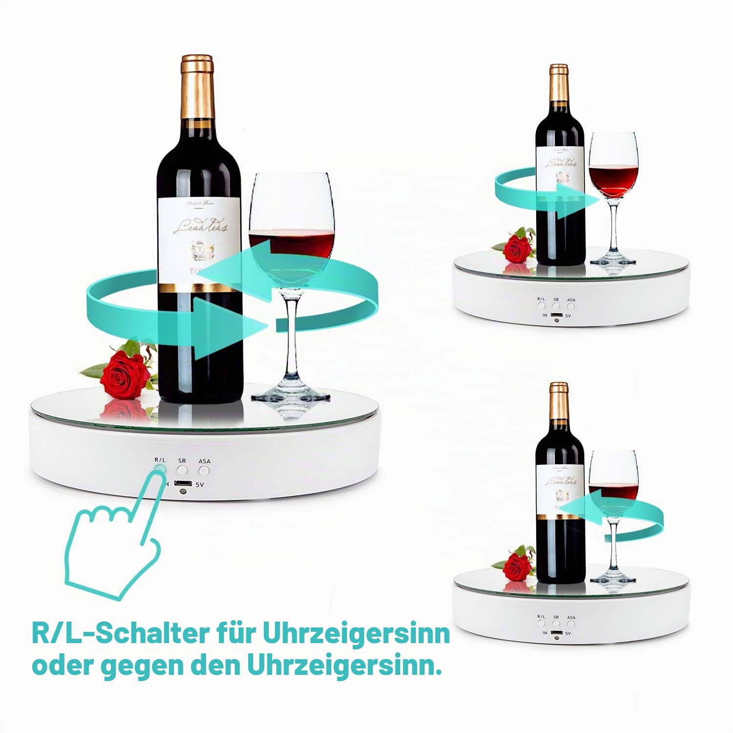 Leadleds Elektrisch Drehteller Display-Ständer, 7,7 Zoll 360° drehbarer Display-Ständer für Produkt-Display (weiß)