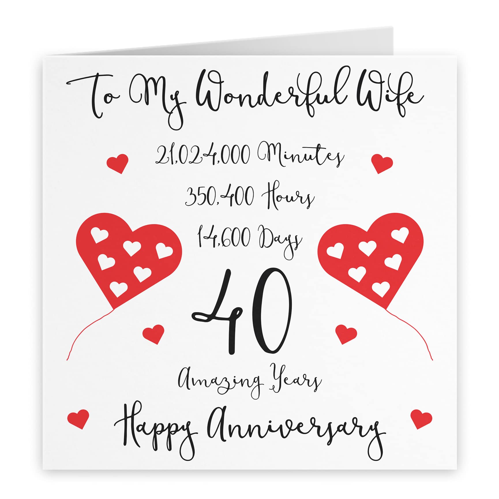 Hunts England, Romantic Wife 40th Wedding Anniversary Card, To My Wonderful Wife, 40 Amazing Years, Timeless Collection - Image 2