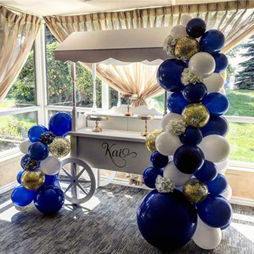 Buy 70 Pcs 12 Inches Navy Blue and Gold Confetti Balloons, White