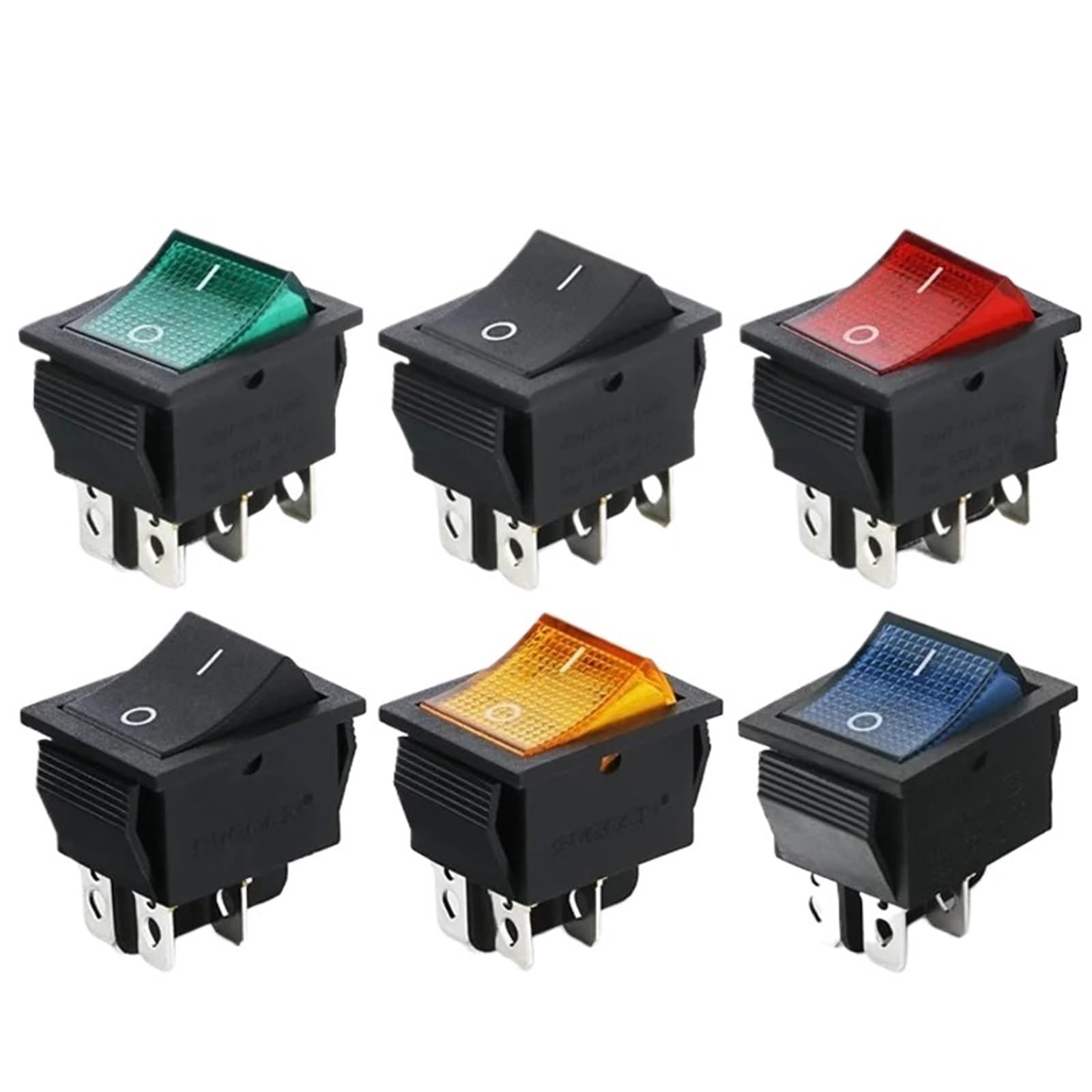 KCD4 Wippschalter EIN AUS mit LED 16A 250V 220V T85 20A kleines 6Pin 4Pin Licht(Green 6PIN,20PCS)