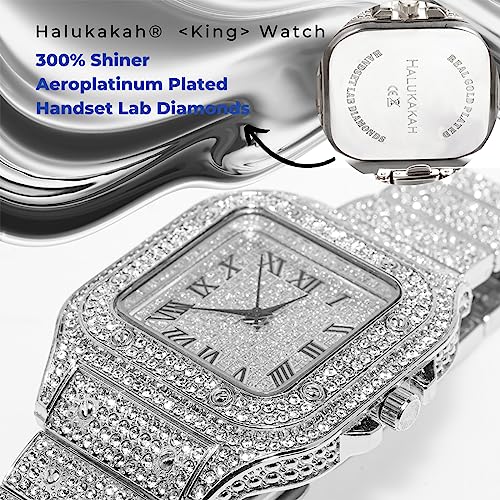 HALUKAKAH Diamanti Orologio Oro, Uomo Placcato Oro Bianco Platino 40MM Largo Quadrato Componi Quarzo Cinturino 24cm, con Scatola Regalo