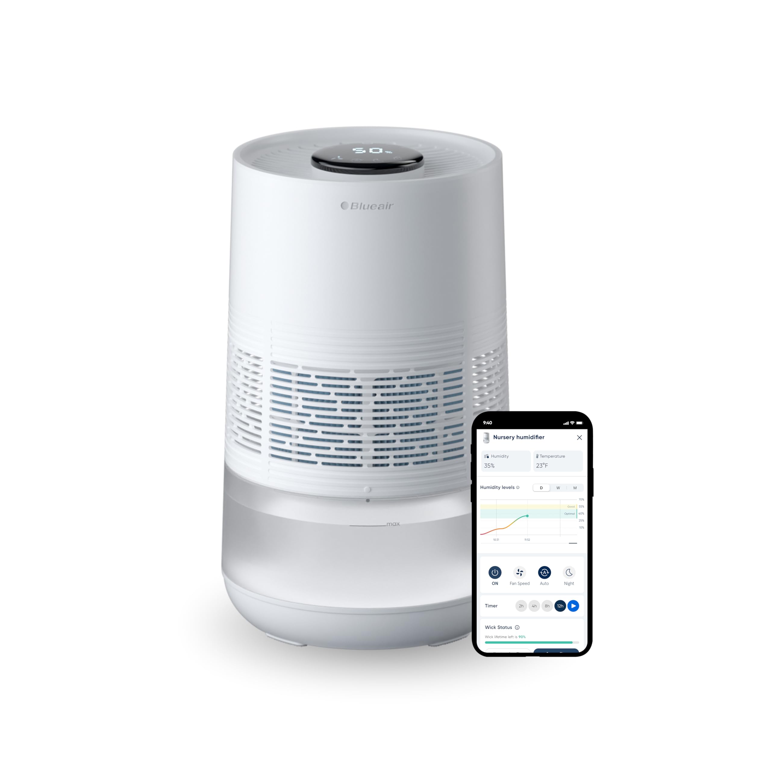 BLUEAIR Premium Smart Luftbefeuchter für Räume bis zu 46 m²: 3,5 l spülmaschinenfester Tank, besserer Schlaf dank Verdunstungstechnologie, Auto- und Nachtmodus