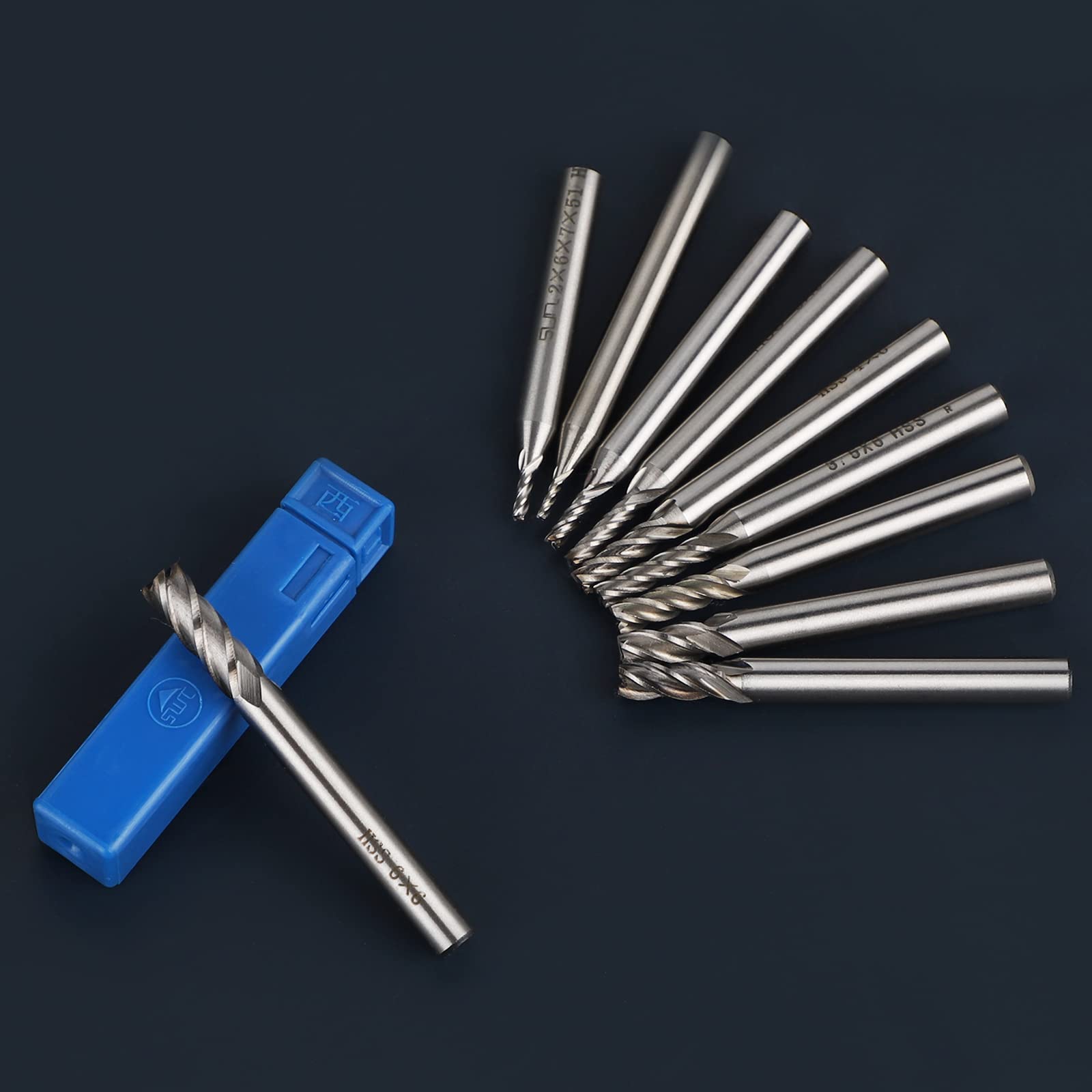 EFUTURETIME Lot de 10 Fraises en Bout, φ1.5-6mm, Fraise CNC à 4 Flûtes, Fraise à Queue Cylindrique, HSS à 4 Dents pour Aluminium, Bois, Verre Organique, Finition