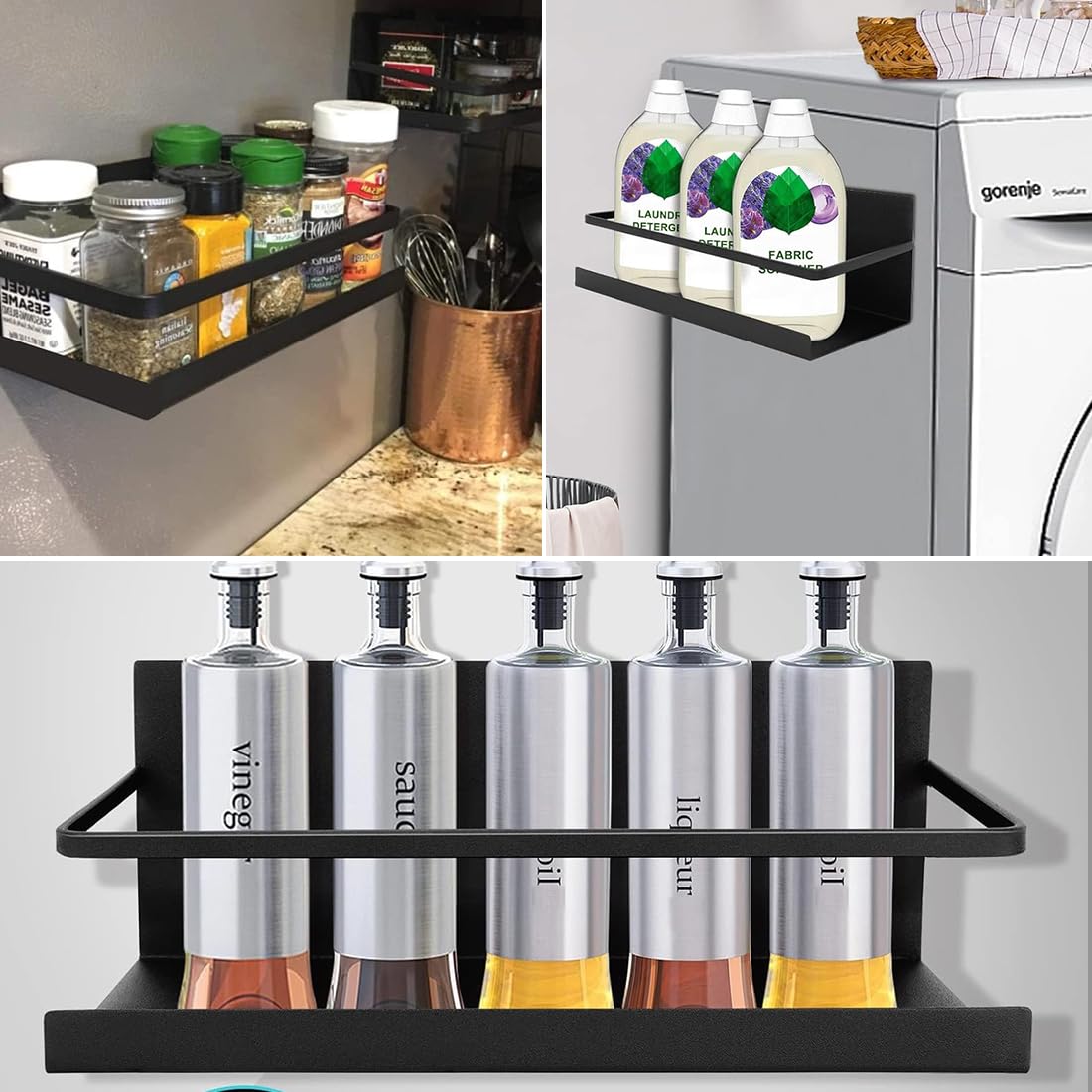 NUOOO Magnetische Ablage für Kühlschrank Regal Magnetisch Kühlschrank Organizer Gewürzregal aus Metal Kühlschrank Magnet Gewürzregal für Gewürze Gläser Flasche Getränke(2 Stück, Schwarz)