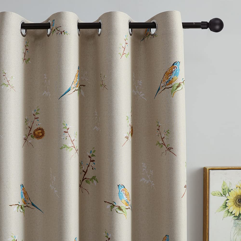 SUOUO Rideaux occultants Double Face à Motif Oiseaux pour Chambre à Coucher - 213 cm de Long - 2 Panneaux à Isolation Thermique - Taupe