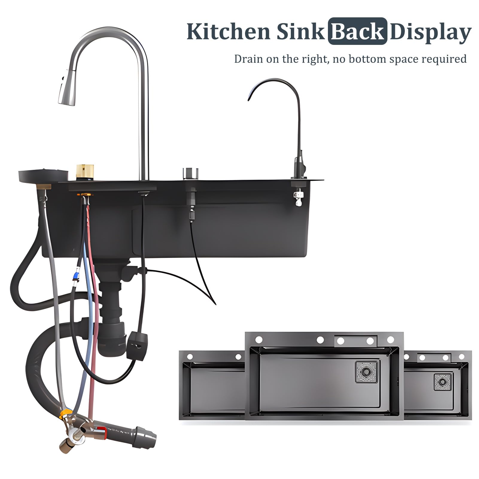 Lavandino da cucina con superficie di lavoro, 80 x 45 cm, dotato di rubinetto a cascata, in acciaio inox, per uso domestico, con idropulitrice, tagliere, scolapiatti e accessori