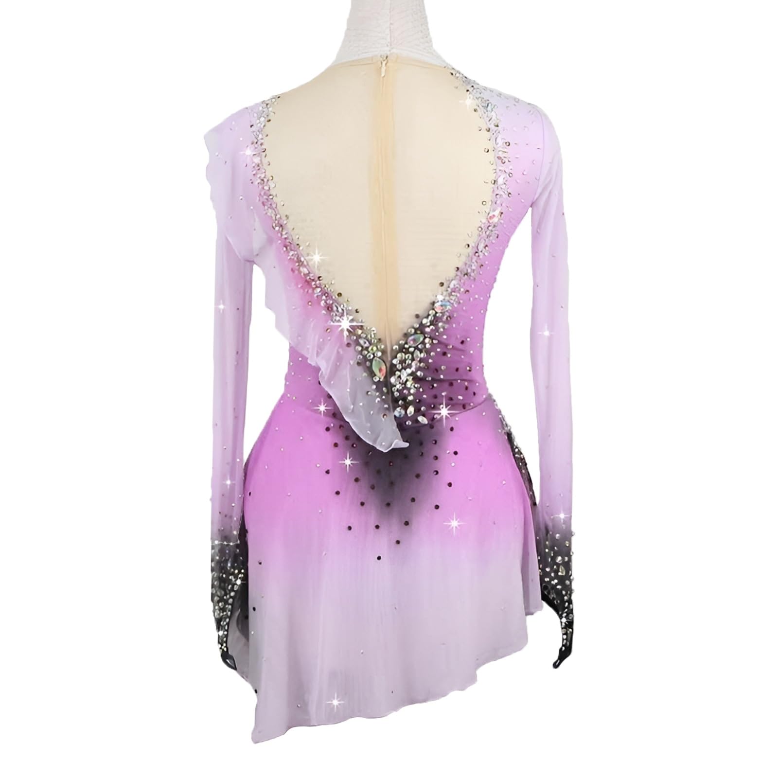 Girl's Figure Skating Dress Decorated with Rhinestones, Women's High Elasticity Ice Skating Dress for Competition(Large) Pink
