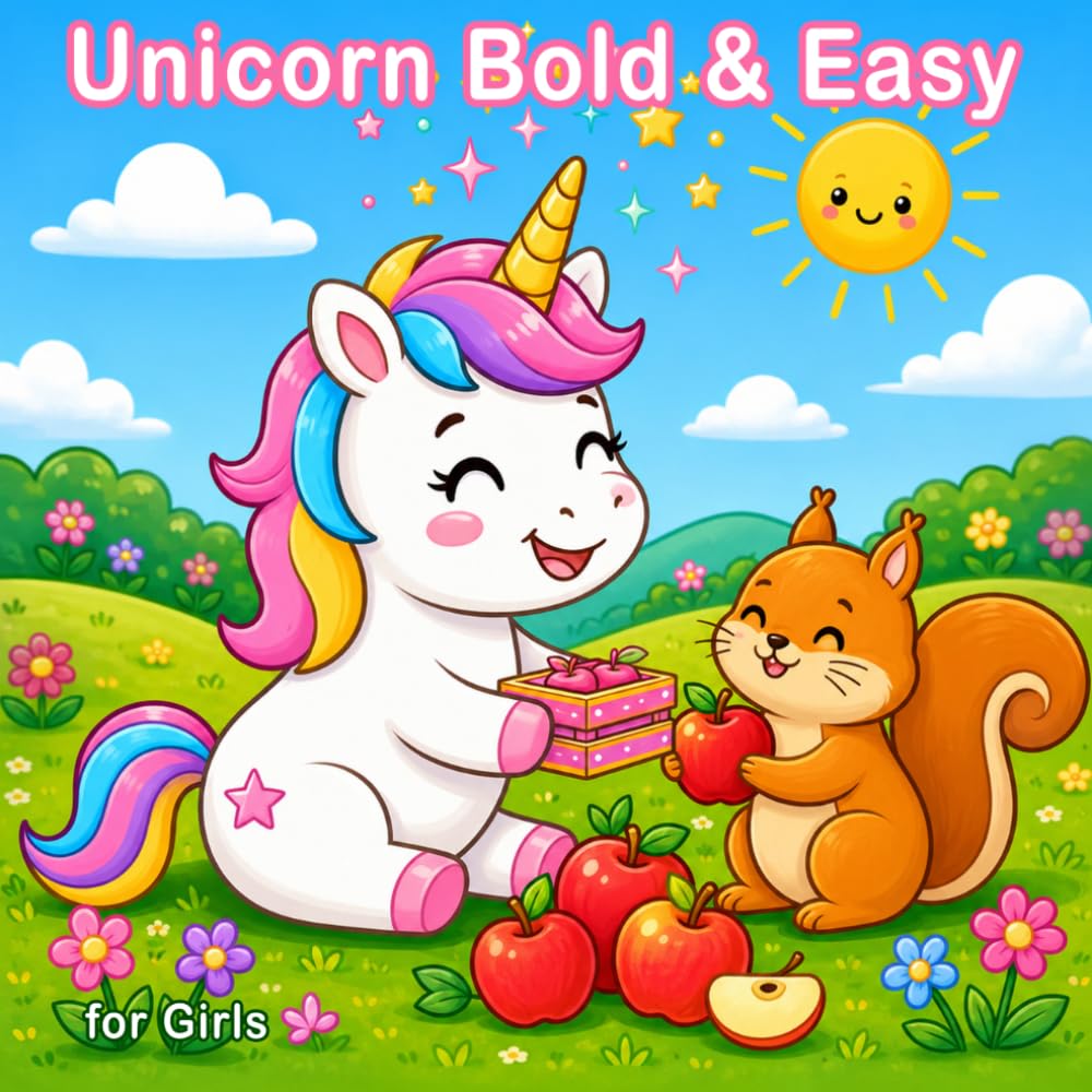 My First Bold and Easy Unicorn Coloring Book: Adorable Picnic Adventure with Squirrels & Apples | Big & Simple Coloring Pages for Toddlers, Preschoolers & Little Girls Ages 2-4, 4-8