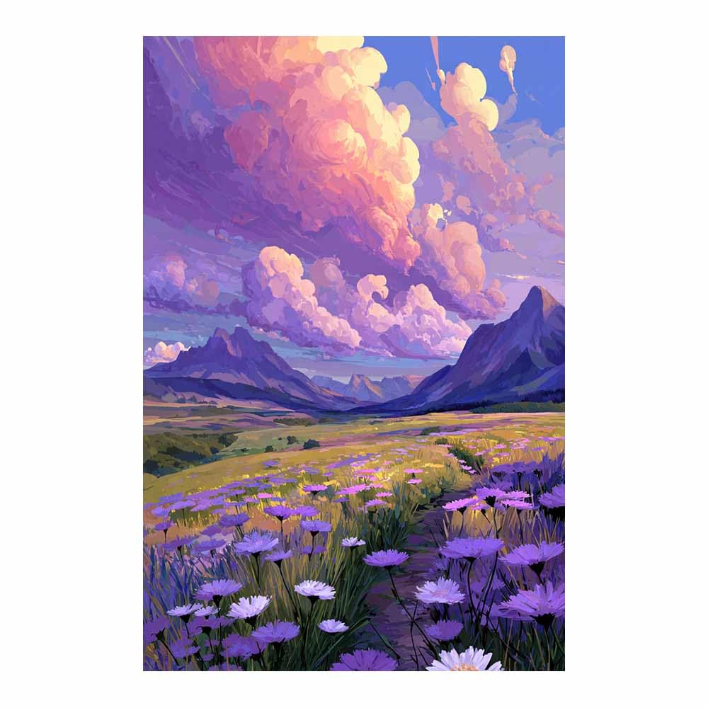Hoqiu Multicolor Flower Wall Art Canvas Mountain Wildflower Meadow Artwork, Wall Decoration Living Room Bedroom Hallway Stairs Decoration.(Multicolor)-80X120cm Unframed