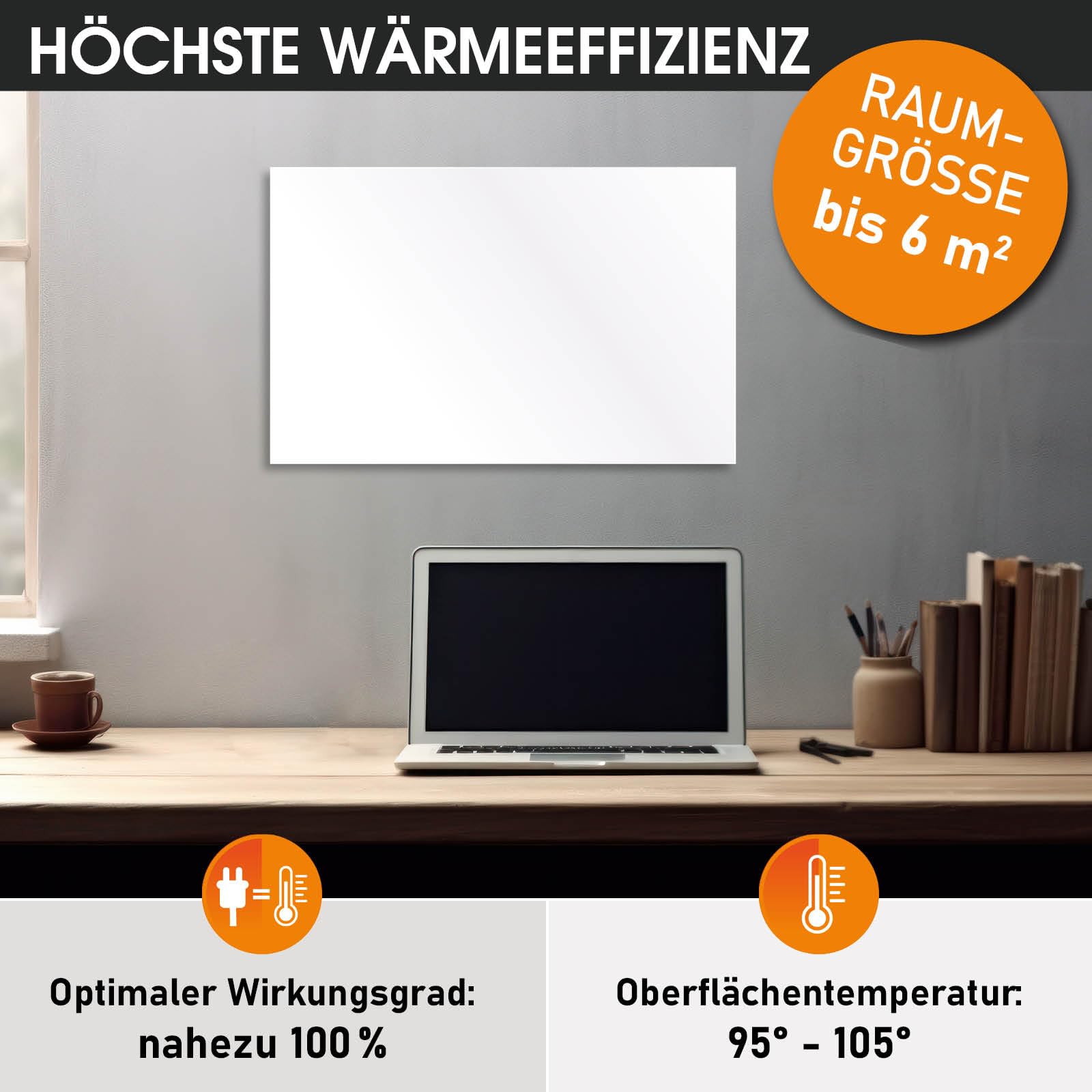 BRAST® Infrarotheizung mit Thermostat | 300-1100 Watt | Made in Europe | Inkl. Wandhalterung Standsystem + Griff | hoher Wirkungsgrad | Flexibler Einsatz | Ultraflache Bauweise | IP-TH 300
