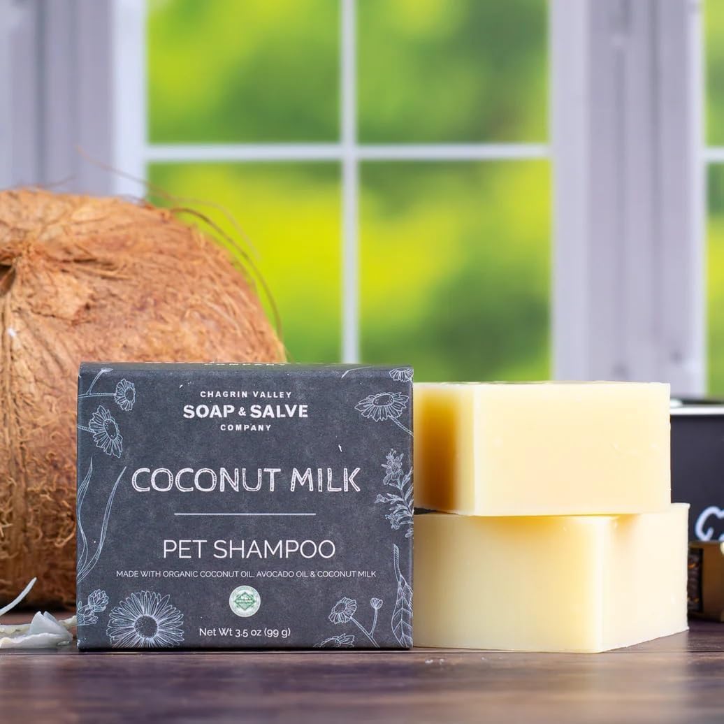 Chagrin Valley Soap & Salve Organic Natural Dog & Pet Shampoo – Unscented & Moisturizing for Dogs with Dry, Sensitive or Itchy Skin – Coconut Milk Conditions the Coat - 3.8 OZ Bar 3PK