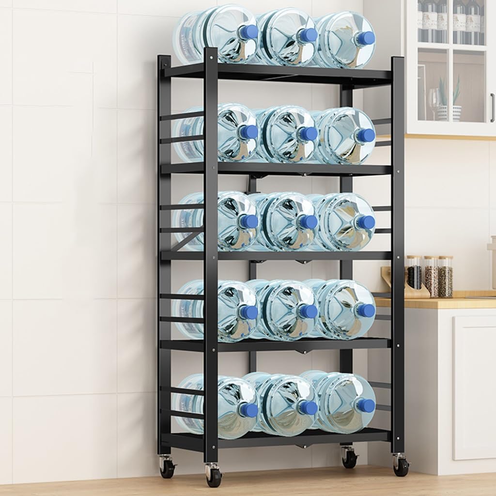 Scaffali pieghevoli in metallo resistenti su ruote, scaffale a 5 ripiani per garage, cucina, dispensa, casa e ufficio, nessun montaggio richiesto