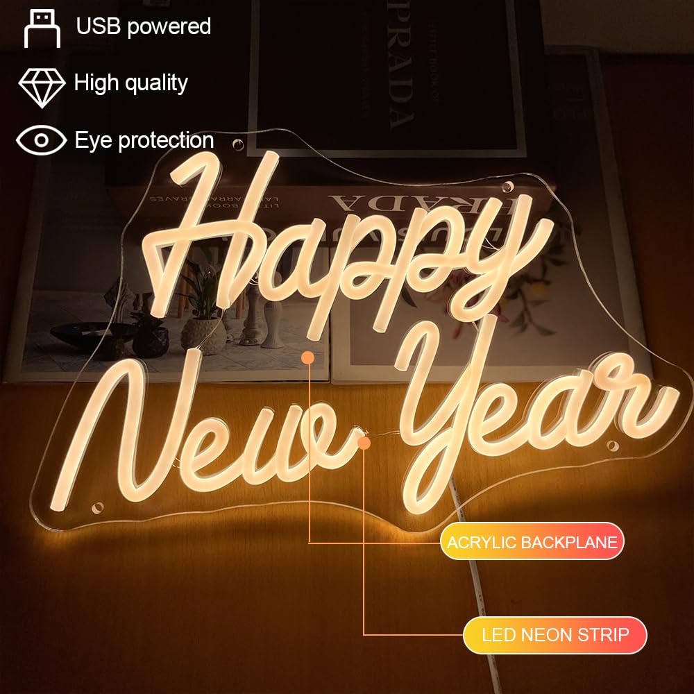 Neonowy znak "Happy New Year", zasilany bateriami, na Nowy Rok, dekoracja imprezowa, LED, szczęśliwego Nowego Roku, do domu, dekoracji ścian, sklepu, bożonarodzeniowych lampek okiennych