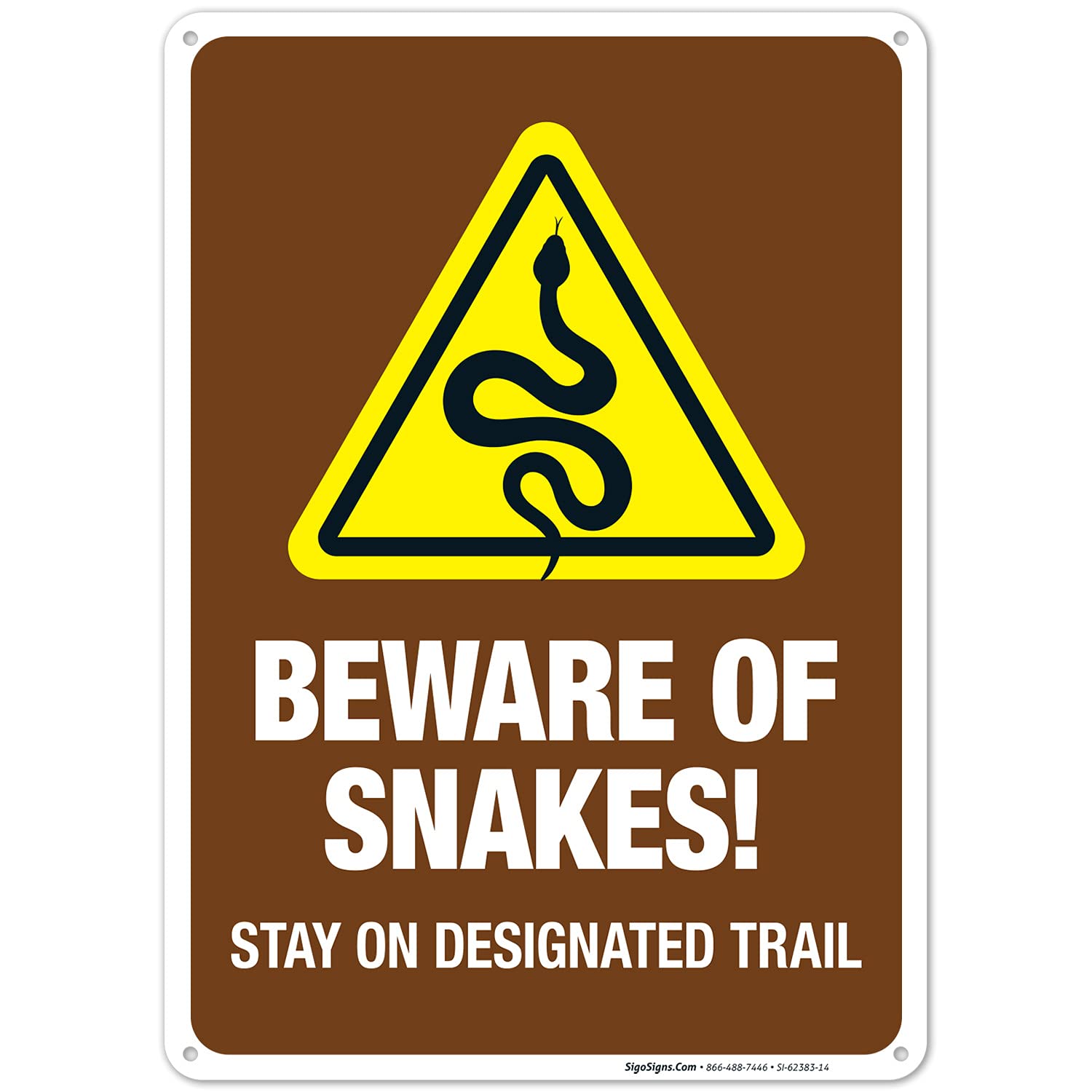 Beware of Snakes Stay On Designated Trail Sign, 10x14 Inches, Rust Free .040 Aluminum, Fade Resistant, Made in USA