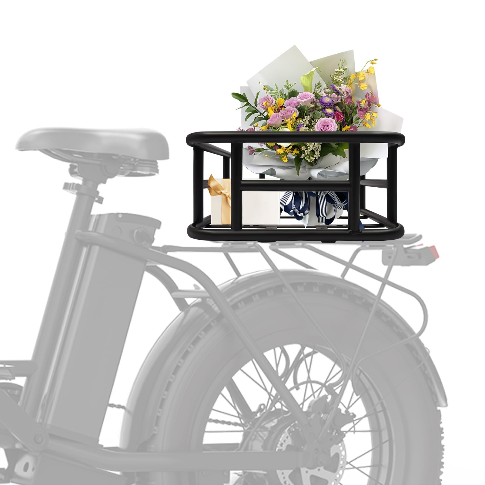 Cestino per bicicletta posteriore grande in metallo con rete cargo e fodera per bicicletta, resistente alla ruggine, per la maggior parte delle biciclette e biciclette elettriche, portata 15 kg, 34,3