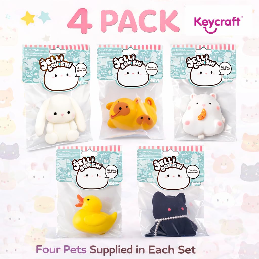 Jelli Squishi Pets Squishy Toy (4 Pack), Sensory Fidget Stress Relief Toy for Kids, Soft Jelly Squeeze Kavaii Taba Mochi Toy - Image 3
