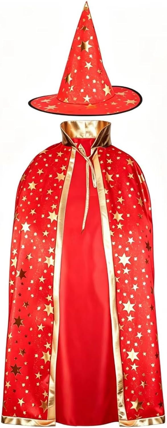 2Pcs Adult Wizard Costume Set, Wizard Cape and Witch Hat Halloween Cloak