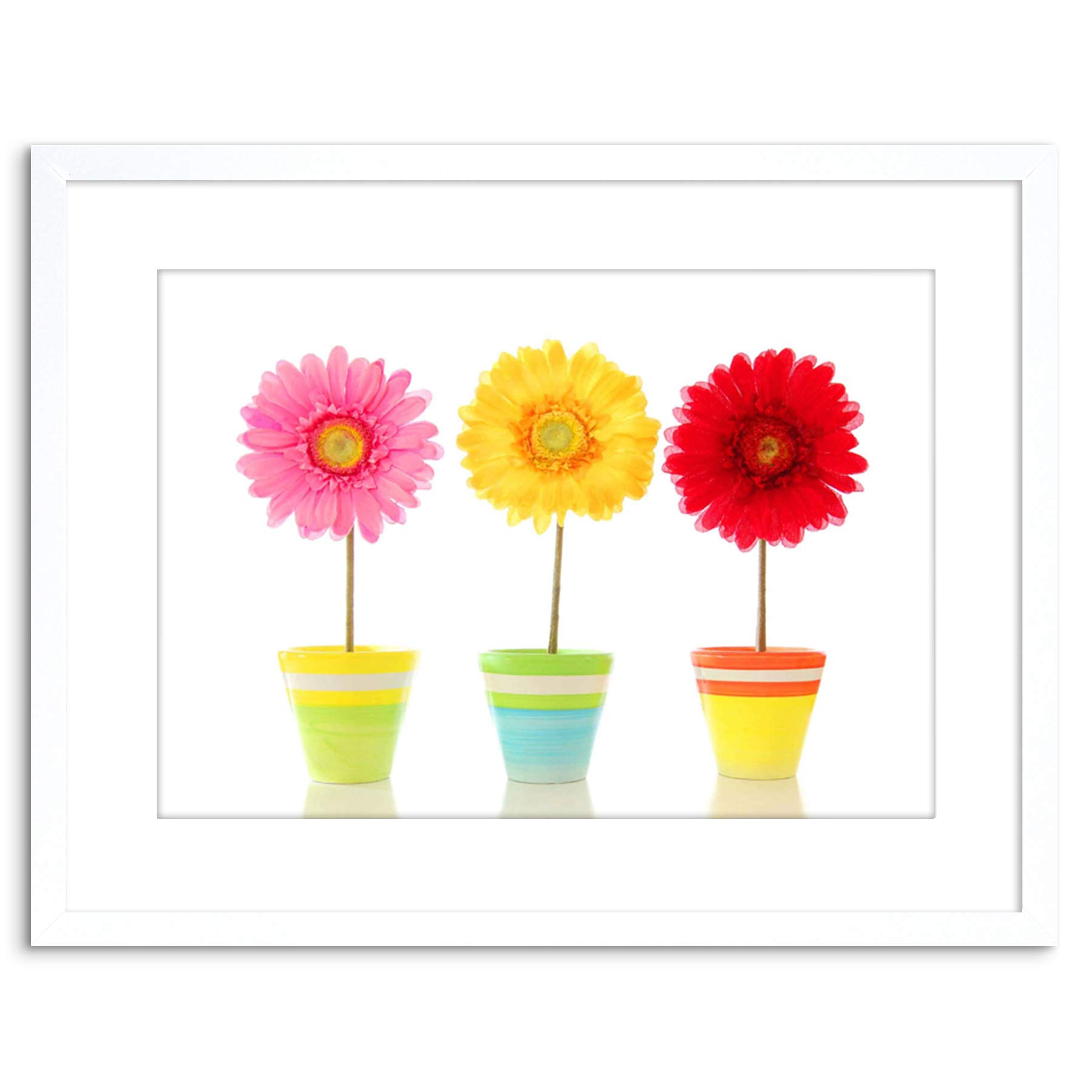 Wee Blue Coo 9x7 '' GERBERA RED YELLOW PINK FLOWERS FRAMED ART PRINT PICTURE PHOTO F97X370